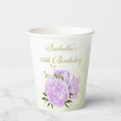 ロマンチックな紫の花 緑の葉 紙コップ (裏面)