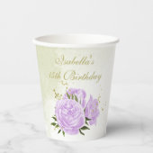 ロマンチックな紫の花 緑の葉 紙コップ (正面)