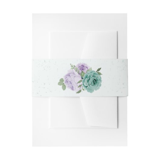 ロマンチックな紫の青い花の緑結婚色 招待状ベリーバンド (正面例)