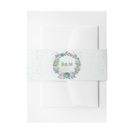 ロマンチックな紫の青い花の緑結婚色 招待状ベリーバンド