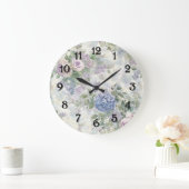 ロマンチックな紫ピンクの花 ラージ壁時計 (ホーム)