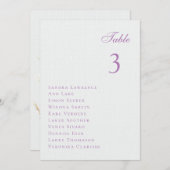 ロマンチックな紫結婚色の花のテーブルシーティングカード 招待状 (正面/裏面)