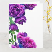 ロマンチックな紫色のマゼンタピンクの水色の牡丹 カード (黄色い花)