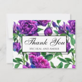 ロマンチックな紫色のマゼンタピンクの水色の牡丹 サンキューカード (正面)