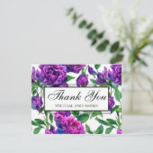 ロマンチックな紫色のマゼンタピンクの水色の牡丹 サンキューカード (スタンド正面)