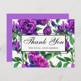 ロマンチックな紫色のマゼンタピンクの水色の牡丹 サンキューカード