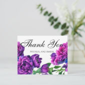 ロマンチックな紫色のマゼンタピンクの水色の牡丹 サンキューカード (スタンド正面)