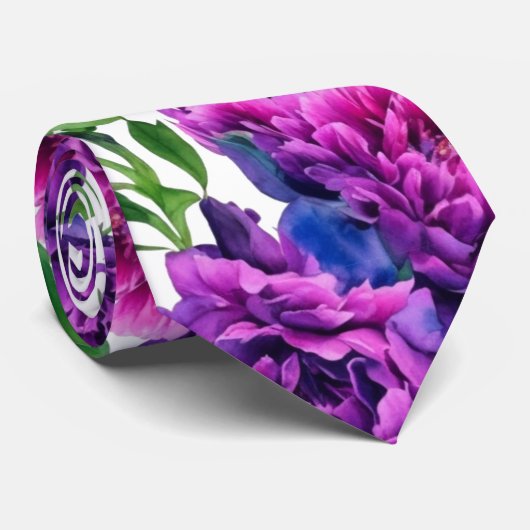 ロマンチックな紫色のマゼンタピンクの水色の牡丹 ネクタイ (ロール)