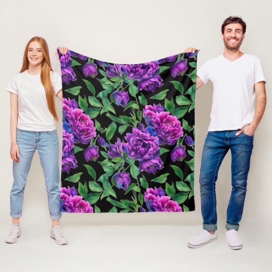 ロマンチックな紫色のマゼンタピンクの水色の牡丹 フリースブランケット (インサイチュ)