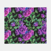 ロマンチックな紫色のマゼンタピンクの水色の牡丹 フリースブランケット (正面(横))