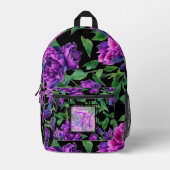 ロマンチックな紫色のマゼンタピンクの水色の牡丹 プリントバックパック (正面)