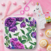 ロマンチックな紫色のマゼンタピンクの水色の牡丹 ペーパープレート (パーティー)