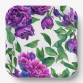 ロマンチックな紫色のマゼンタピンクの水色の牡丹 ペーパープレート (正面)