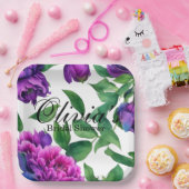 ロマンチックな紫色のマゼンタピンクの水色の牡丹 ペーパープレート (パーティー)