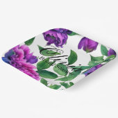 ロマンチックな紫色のマゼンタピンクの水色の牡丹 ペーパープレート (傾斜あり)