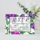 ロマンチックな紫色のマゼンタピンクの水色の牡丹 出欠カード (スタンド正面)