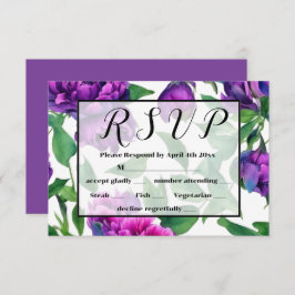 ロマンチックな紫色のマゼンタピンクの水色の牡丹 出欠カード