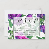 ロマンチックな紫色のマゼンタピンクの水色の牡丹 出欠カード (正面)