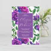 ロマンチックな紫色のマゼンタピンクの水色の牡丹 招待状 (スタンド正面)