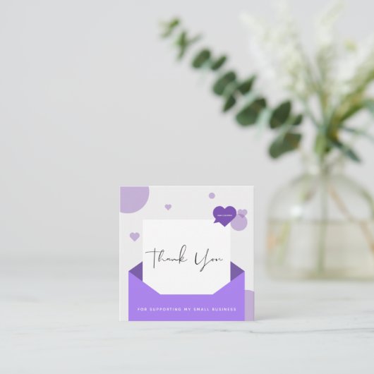 ロマンチックな紫色のラブレターありがとうメッセージソフト スクエア名刺 (スタンド正面)