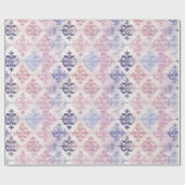 ロマンチックな紫色の水彩画のダマスク ラッピングペーパー (フラット)