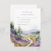 ロマンチックな紫色の花の森の結婚式RSVPカード エンクロージャーカード (正面/裏面)