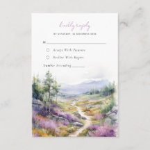 ロマンチックな紫色の花の森の結婚式RSVPカード