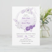ロマンチックな紫色の花の牡丹結婚リース 招待状 (スタンド正面)