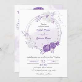 ロマンチックな紫色の花の牡丹結婚リース 招待状