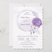 ロマンチックな紫色の花の牡丹結婚リース 招待状 (正面)
