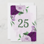 ロマンチックな紫色の花の緑のテーブル番号カード 招待状 (正面)