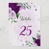 ロマンチックな紫色の花の緑のテーブル番号カード 招待状 (正面/裏面)