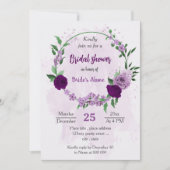 ロマンチックな紫色の花の緑のブライダルシャワー 招待状 (正面)
