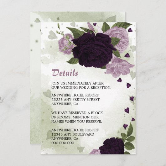 ロマンチックな紫色の花の緑の詳細 エンクロージャーカード (正面/裏面)