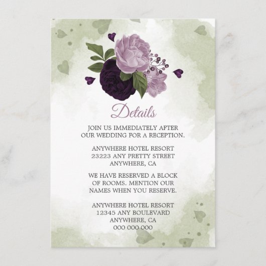 ロマンチックな紫色の花の緑の詳細 エンクロージャーカード (正面)