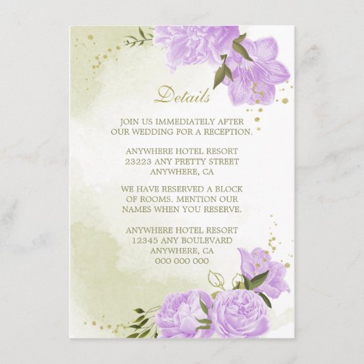 ロマンチックな紫色の花の緑の詳細 エンクロージャーカード (正面)