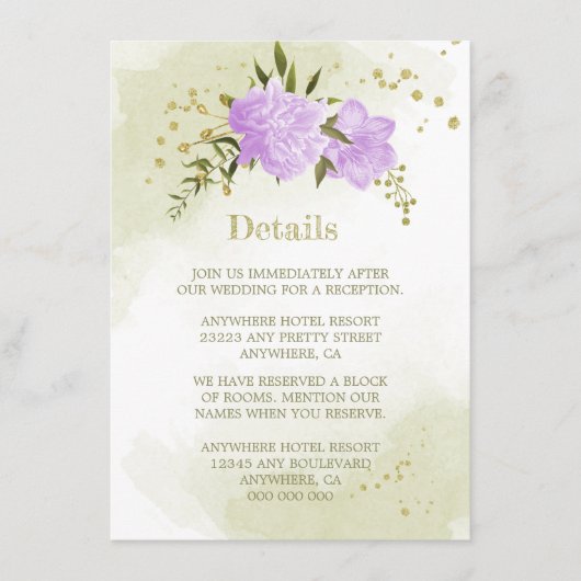 ロマンチックな紫色の花の緑の詳細 エンクロージャーカード (正面)