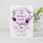 ロマンチックな紫色の花の緑の誕生日 招待状 (スタンド正面)