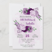 ロマンチックな紫色の花の緑の誕生日 招待状 (正面)