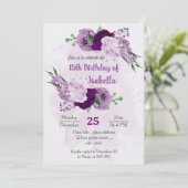 ロマンチックな紫色の花の緑の誕生日 招待状 (スタンド正面)