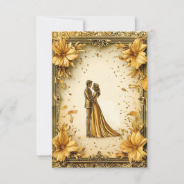 ロマンチックな結婚式のカップルの優雅な金の芸術作品 招待状