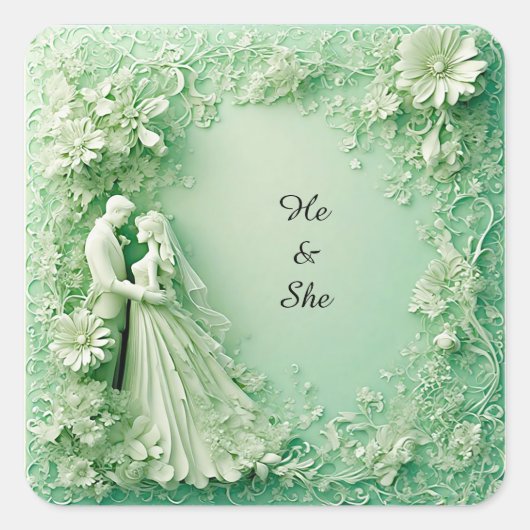 ロマンチックな結婚式のカップル スクエアシール (正面)