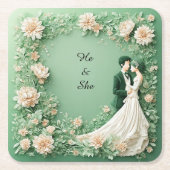 ロマンチックな結婚式のカップル スクエアペーパーコースター (正面)