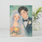 ロマンチックな結婚式のカップル 水彩画イラスト 招待状 (スタンド正面)