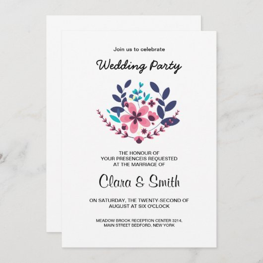 ロマンチックな結婚式のパーティの招待状 招待状 (正面/裏面)