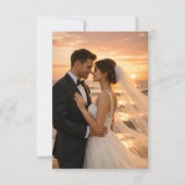 ロマンチックな結婚式の誓いの言葉 日の入りビーチ サンキューカード (正面)