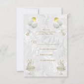 ロマンチックな結婚式の鐘及びシャンペンフルート 出欠カード (裏面)