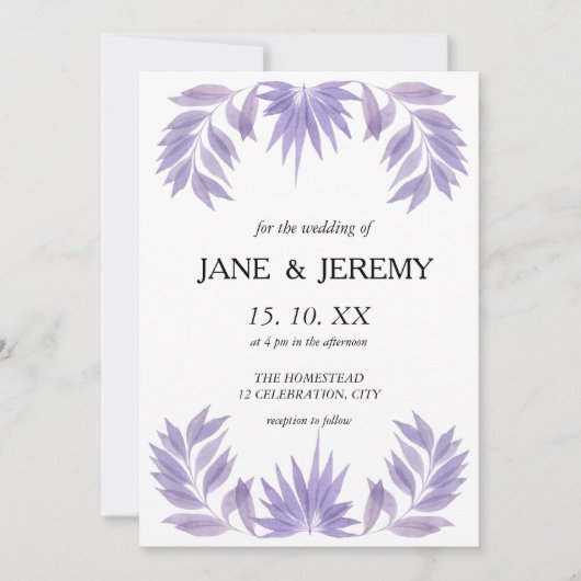 ロマンチックな結婚式招待状紫の水色ぬか セーブザデート (正面)