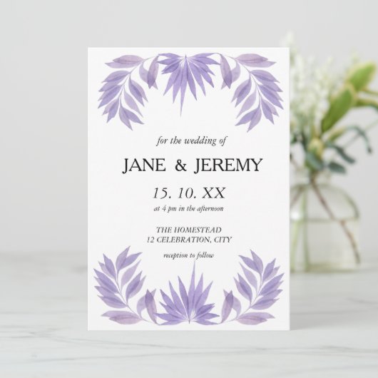 ロマンチックな結婚式招待状紫の水色ぬか セーブザデート (スタンド正面)