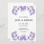 ロマンチックな結婚式招待状紫の水色ぬか セーブザデート (正面/裏面)